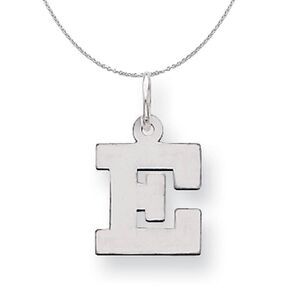 Silver, Amanda Collection Small Block Style Initial E Necklace - 24 In
